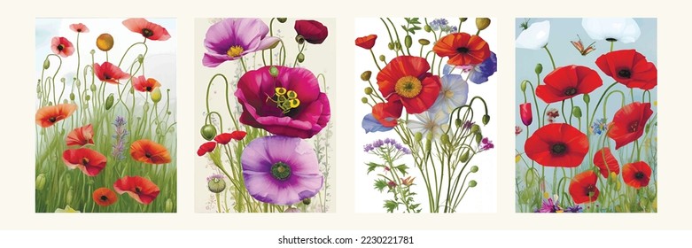 Ilustración acuarela flores silvestres