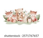Watercolor Illustration Woodland Animals and Nature Elements