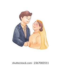 watercolor illustration of a young couple, a young couple getting married
