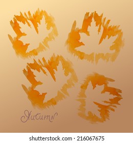 Watercolor image of autumn orange leaf 