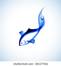 watercolor image of blue fish, vector