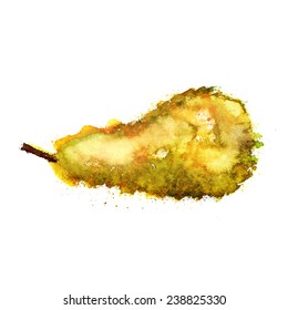 Watercolor image of grunge yellow pear on white background. Vector eps8
