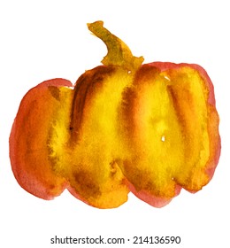 Watercolor image of pumpkin with stem on white background