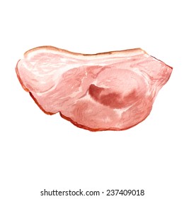 Watercolor image of slice of ham on white background. Vector eps8