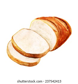 Watercolor image of white bread isolated on white background. Vector eps8