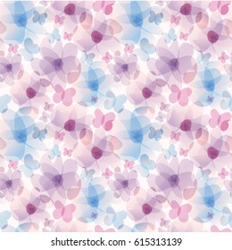 Watercolor imitation abstract floral seamless pattern background in blue and pink colors.