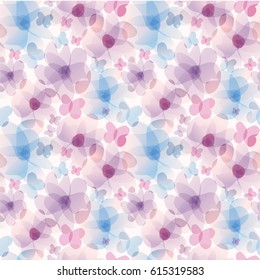 Watercolor imitation abstract floral seamless pattern background in blue and pink colors.