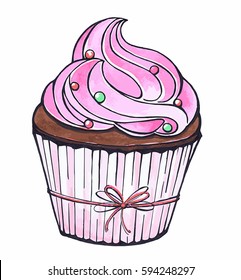 Watercolor imitation sweet cupcake