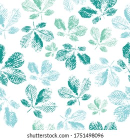 watercolor imprints of twigs with leaves. cute pattern of beautiful prints of leaves painted watercolor by hand. Leaves background.