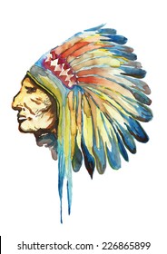 Watercolor indian chief portrait vector page