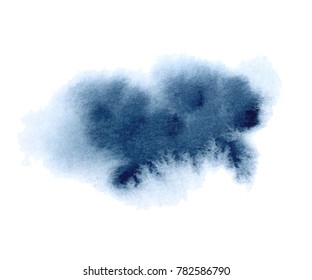 Watercolor indigo splash on white background. Grunge ink blot and drop. High quality manually traced vector illustration Galactic Effects