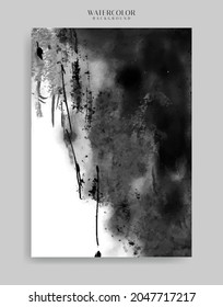 watercolor ink background. Abstract illustration in black minimalist style for poster, book cover, flyer, brochure, logo.