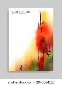 watercolor ink background. Abstract illustration in red minimalist style for poster, book cover, flyer, brochure, logo.