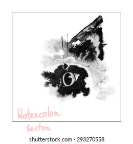 Watercolor ink black cat, vector