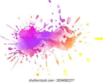 Watercolor Ink drop on white background. Round, ragged inkblot slowly spreads out from the center. Gradient watercolor transition from dark to light. Blob vector illustration.