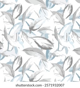 Watercolor and ink illustration of birch tree leaves, sumi-e and u-sin painting, seamless pattern. Allover design.