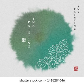 Watercolor ink paint art vector texture illustration peony flower. Translation for the Chinese word : Blessing