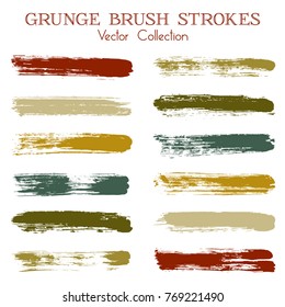 Watercolor, ink or paint brush stroke lines color combinations catalog design elements. Vector isolated ink traces, retro paint dabs, smudges, grunge brush stripes, paint daubs strokes set. 