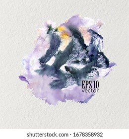 Watercolor and ink purple stain. Hand drawn abstract art. Marble effect.