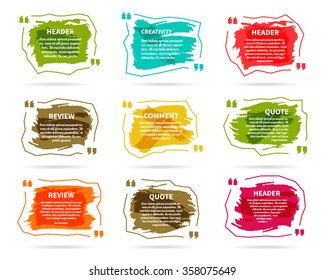 Watercolor, ink, splash blank templates. Quote bubbles. Empty template. Circle business card template, paper sheet, information, text. Print multicolor design. form Template vector set