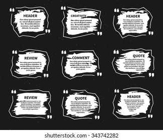 Watercolor, ink, splash Quote blank templates. Quote bubbles. Empty template. Circle business card template, paper sheet, information, text. Print design Quote form. Creative form Template vector set