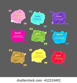 Watercolor, ink, splash Quote blank templates. Text box bubbles Empty template. Abstract business card template, note, information, text. Print multicolor design. Quote form. For Website. Vector set.