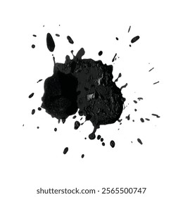 Watercolor ink splatter background with artistic black stain isolated on white paper brush stroke drop texture gray blot spot dark splash and abstract spray for art and design projects