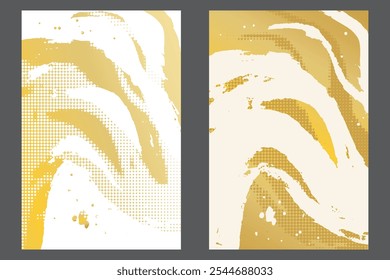 Traços de aquarela ou tinta em um modelo de banner estilo grunge. Modelo de design grunge de ouro amarelo com traços. Perfeito para adicionar um visual ousado e texturizado a banners, cartazes e designs criativos. 