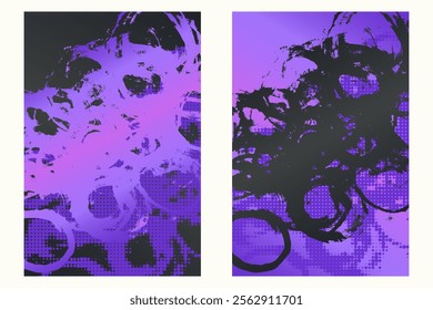 Watercolor or ink strokes in a grunge style banner template. Purple grunge design template with strokes. Perfect for adding an edgy and textured look to banners, posters, and creative designs. 