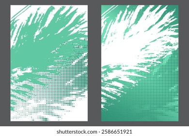 Watercolor or ink strokes in a grunge style banner template. Green grunge design template with strokes. Perfect for adding an edgy and textured look to banners, posters, and creative designs. 