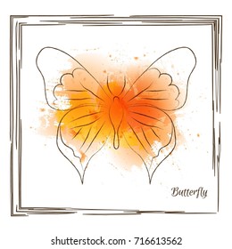 Watercolor Insect. Butterfly. Vector illustration for postcard or print or interior design. Hand drawn