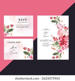 watercolor  invitation card design with floral, Elegant wedding invitation, Elegant cherry blossom wedding invitation theme 