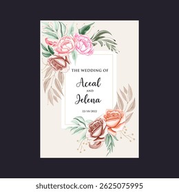 watercolor  invitation card design with floral, Elegant wedding invitation, Elegant cherry blossom wedding invitation theme 