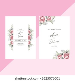 watercolor  invitation card design with floral, Elegant wedding invitation, Elegant cherry blossom wedding invitation theme 