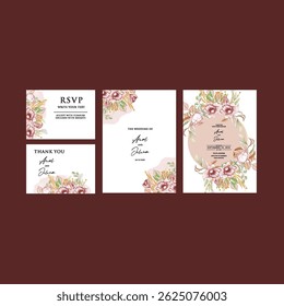 watercolor  invitation card design with floral, Elegant wedding invitation, Elegant cherry blossom wedding invitation theme 