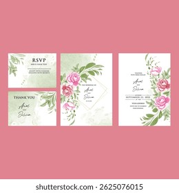 watercolor  invitation card design with floral, Elegant wedding invitation, Elegant cherry blossom wedding invitation theme 