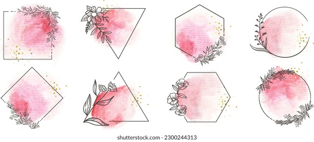 Watercolor invitation Card design with leaves. background with floral elements , botanic watercolor illustration
