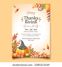 watercolor invitation template for thanksgiving celebration