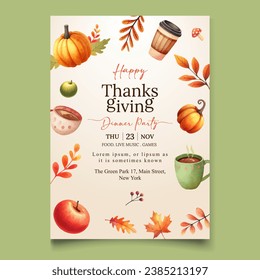 watercolor invitation template for thanksgiving celebration