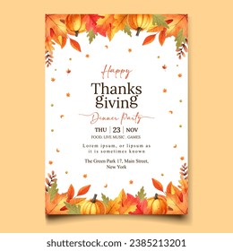 watercolor invitation template for thanksgiving celebration