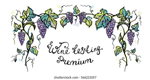 Watercolor invitation for wine testing premium in graphic style hand-drawn vector illustration.