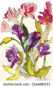 Watercolor Iris Art. Vector EPS