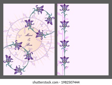 watercolor iris flower painted in the style of modern, art nouveau. vector garland wedding bouquet. Floral pastel watercolor style. Spring bouquet. Elements are isolated and editable. EPS10