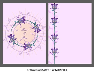 watercolor iris flower painted in the style of modern, art nouveau. vector garland wedding bouquet. Floral pastel watercolor style. Spring bouquet. Elements are isolated and editable. EPS10