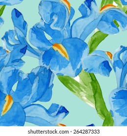 watercolor iris seamless pattern. hand drawn