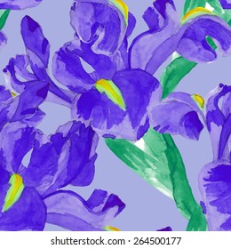 watercolor iris seamless pattern. hand drawn