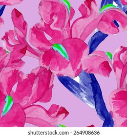 watercolor iris seamless pattern. hand drawn