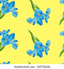 Watercolor iris  seamless pattern. Painted by hand.
