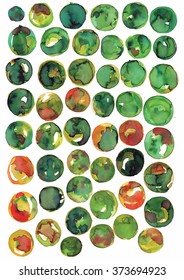 Watercolor irregular rings, wheels, vector art shapes, spotted abstract shapes