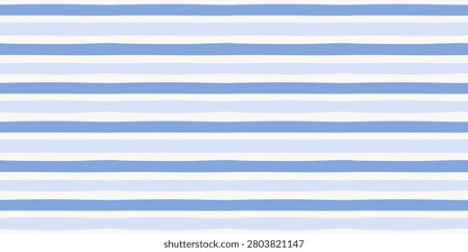 Watercolor irregular striped seamless pattern. Hand drawn blue horizontal lines background. Summer Mediterranean sea print with Italian vacation vibe. Minimal wavy repeat backdrop. Vector illustration